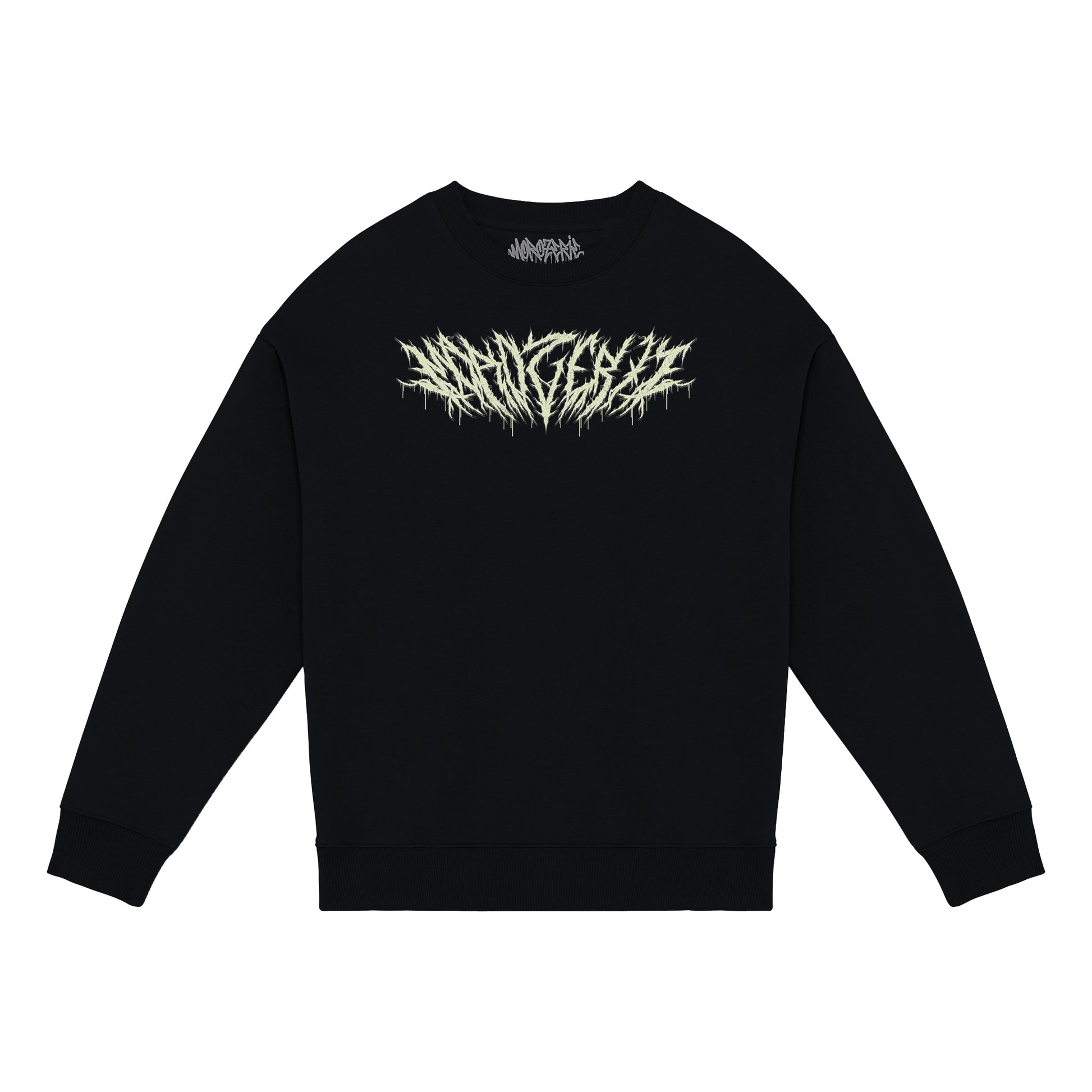 sweatshirt de la morozerie. Noir avec un lettrage jaunâtre dans un style hardcore
