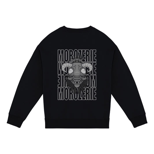 Sweatshirt de la morozerie, imprimé d'un démon en ton de gris avec un lettrage en fond