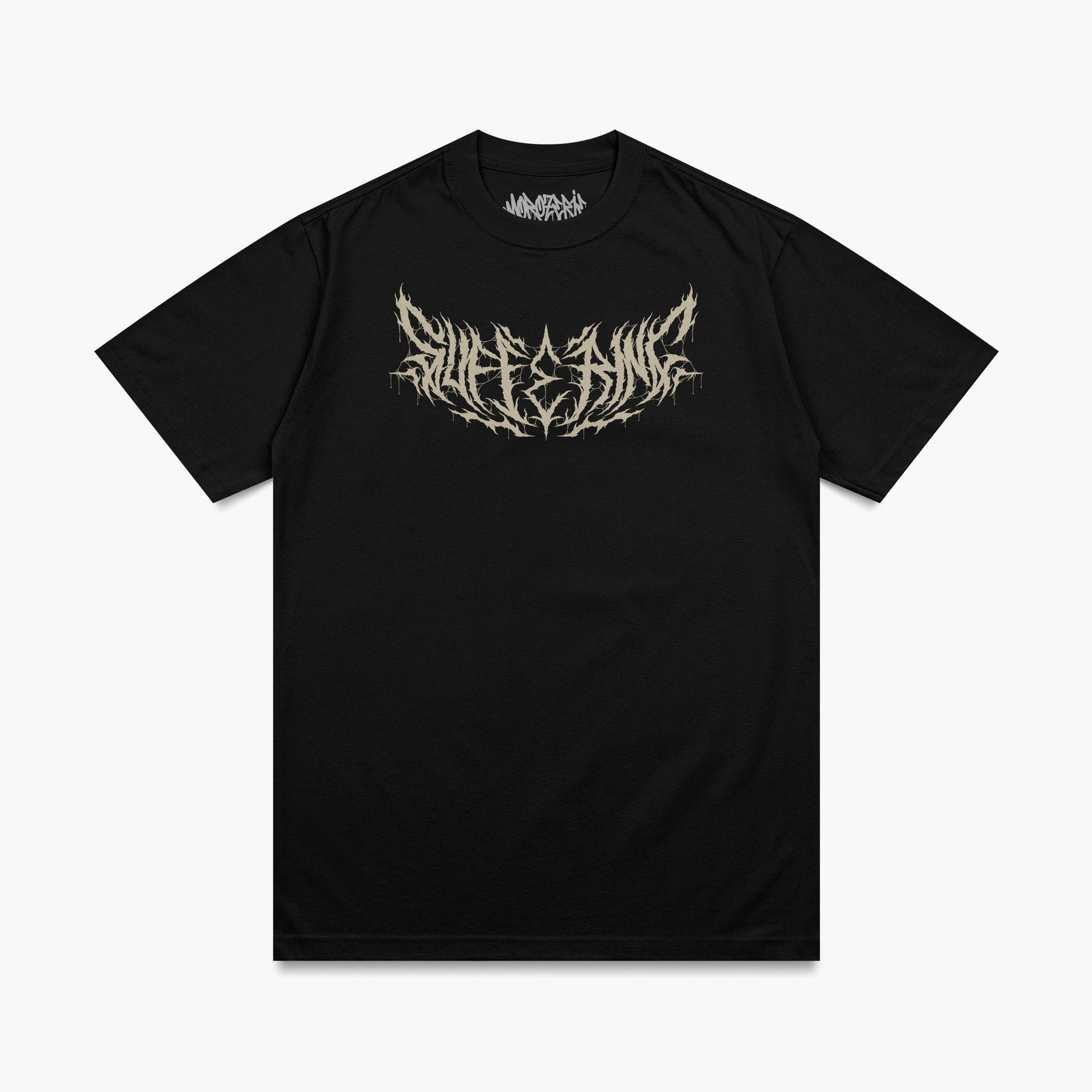 T-shirt de la Morozerie avec un lettrage hardcore couleur crème "suffering"