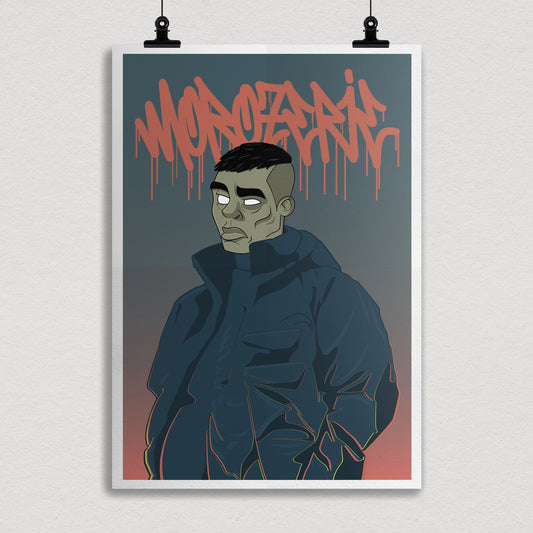 affiche imprimé streetwear homme blasé et lettrage graffiti