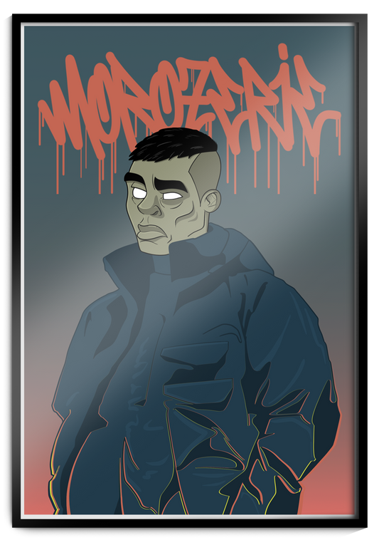 affiche imprimé streetwear homme blasé et lettrage graffiti exemple de présentation
