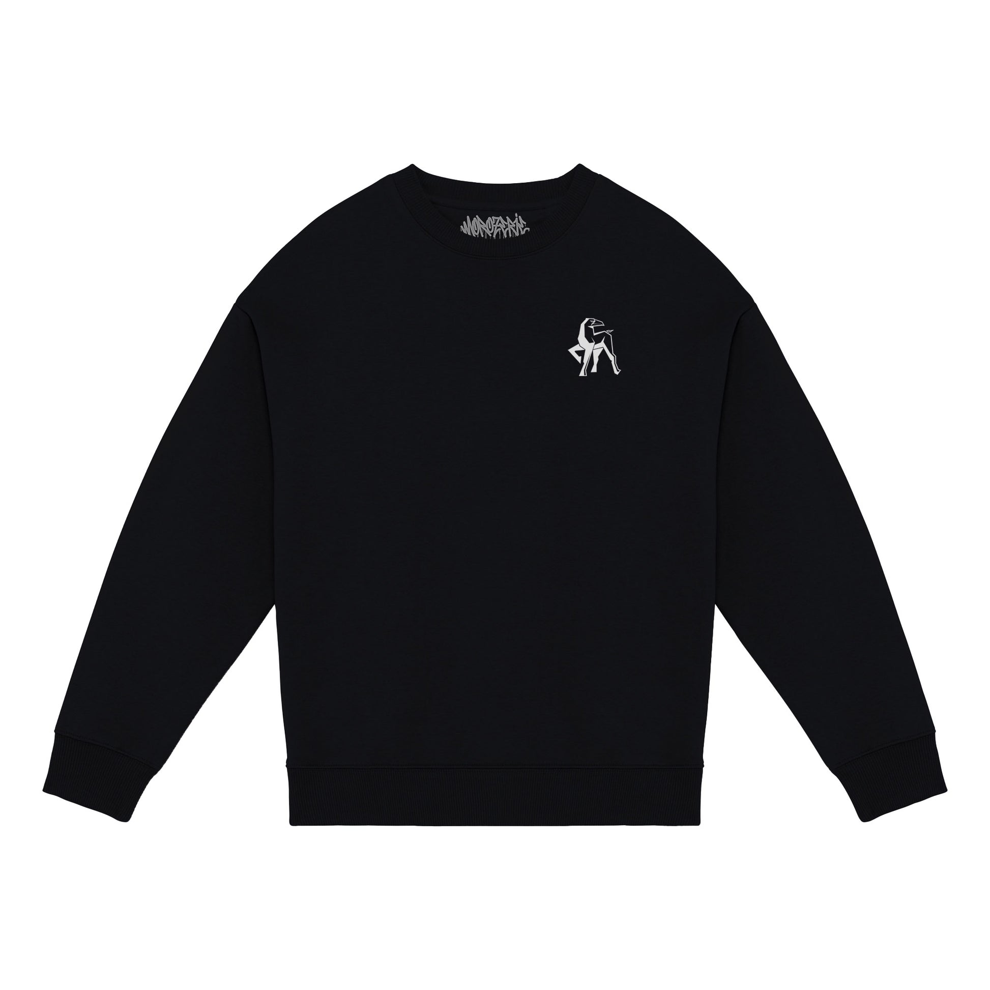 Sweatshirt noir de la Morozerie avec le logo de la marque blanc sur la poitrine