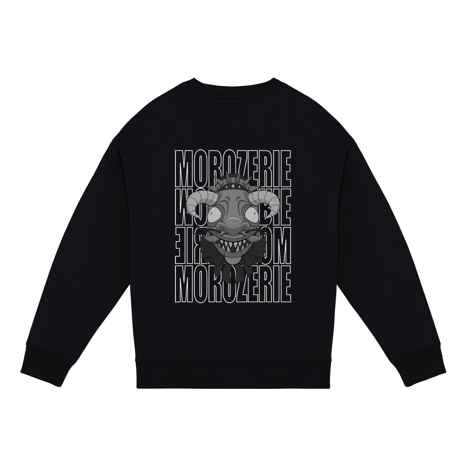 Sweatshirt de la morozerie, imprimé d'un démon en ton de gris avec un lettrage en fond