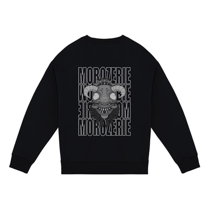 Sweatshirt de la morozerie, imprimé d'un démon en ton de gris avec un lettrage en fond