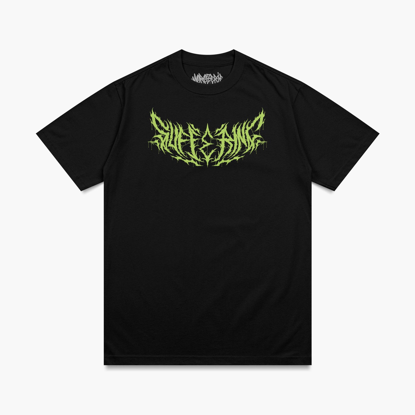 T-shirt de la Morozerie avec un lettrage hardcore vert "suffering"