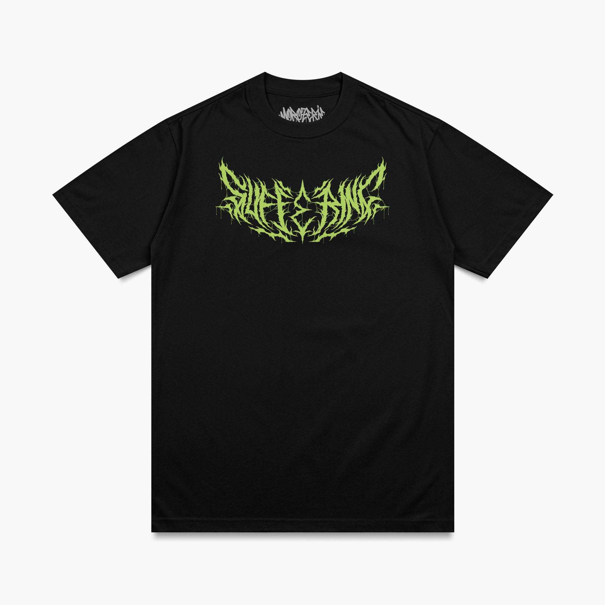 T-shirt de la Morozerie avec un lettrage hardcore vert "suffering"